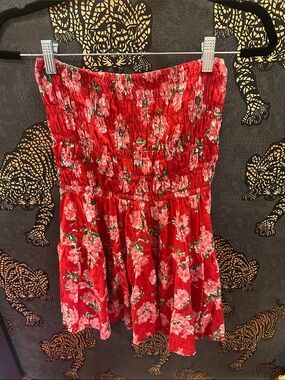 Tiare Hawaii Red Floral Smocked Mini dress